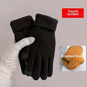 2/$30 Black Knit Touchscreen Gloves Brushed Fleece Lined Winter Warm Unisex
